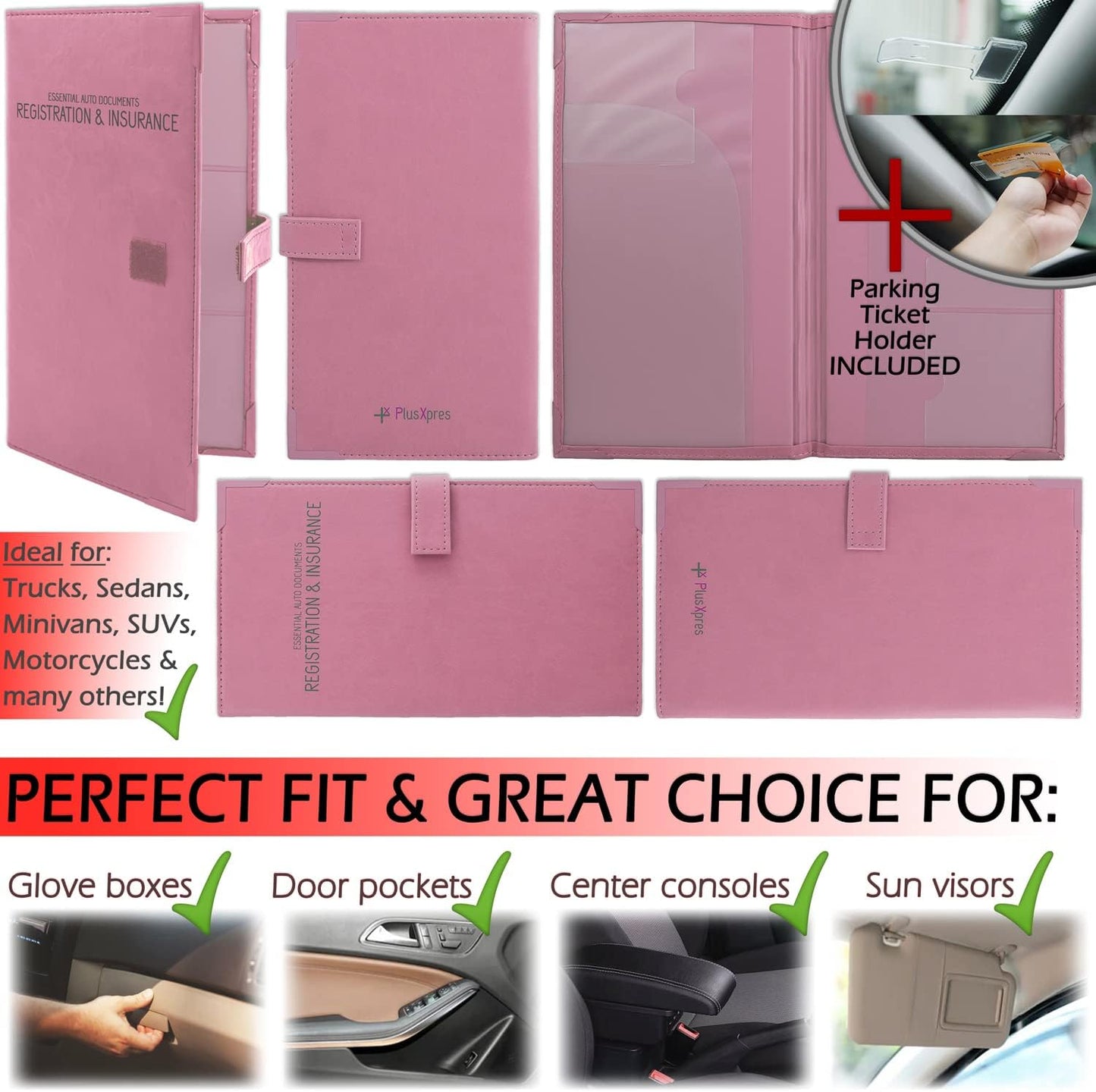 Auto Insurance and Registration Card Holder - Vehicle Glove Box Document Organizer - Car Essential Paperwork Holder for DMV, AAA, Contact Information Cards - Premium PU Leather Wallet Case - Black