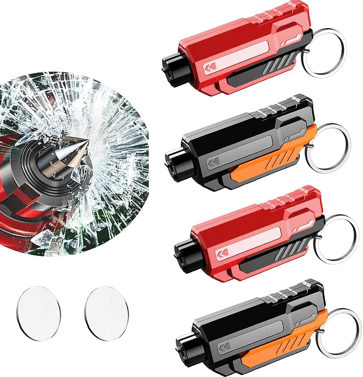 4Pack Upgrade Car Window Breaker Seatbelt Cutter Keychain, Portable Car Emergency Escape Tool, Safe HammerGlass Breaker Under Water (Red+Red+Orange+Orange)