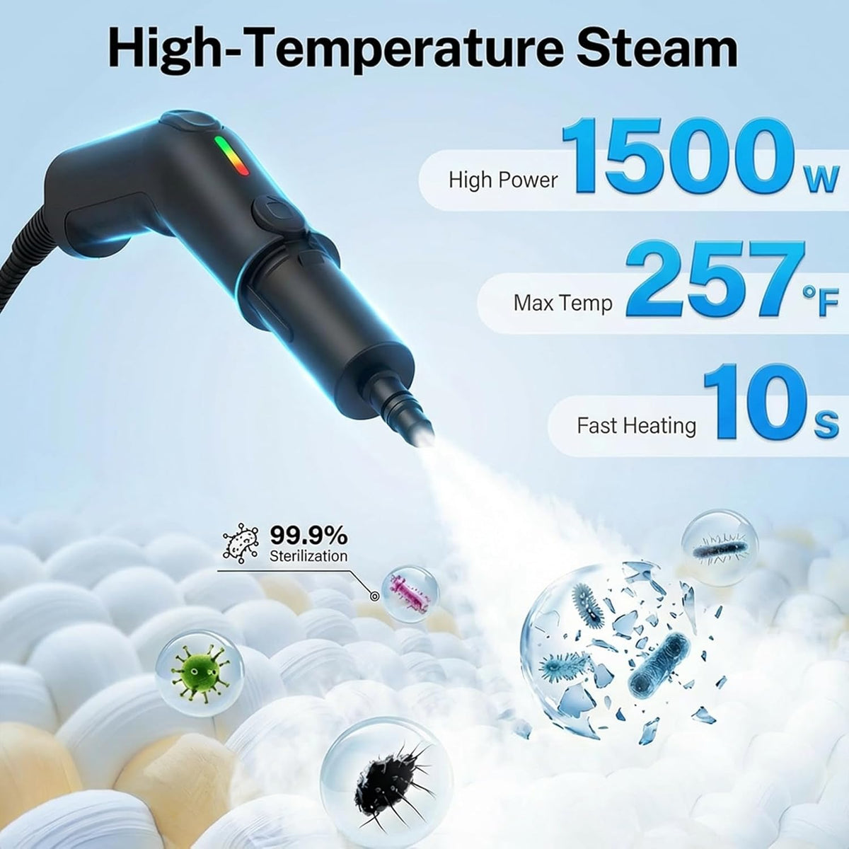 Steam Cleaner, 15s Heat-Up, 1.9QT Tank, 3Level Adjustable Handle, with 16PCS Accessories, Portable Steamer for Cleaning, Steam Cleaner for Home, Car Detailing, Dirt, Grease, Grout, Tile （blackgold）