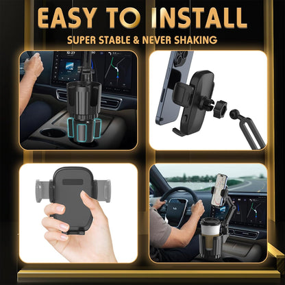 bokilino Phone Holders for Your Car, 2 in 1 Universal Cup Holder Expander Adjustable Base with Phone Mount, Long Arm with 360°Rotation Cup Holder Phones Mount for Car Compatible with All Smartphones