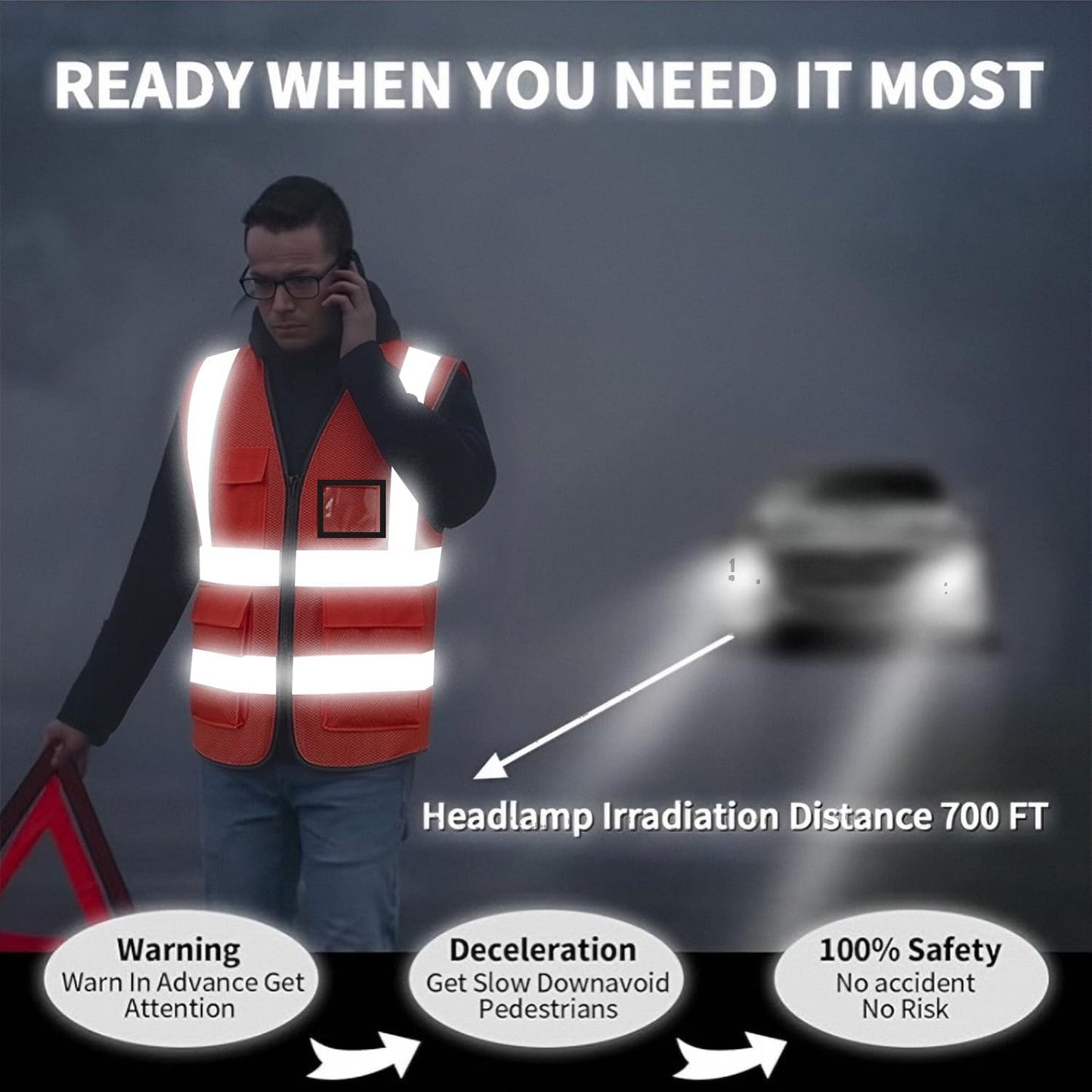 Reflective Mesh Safety Vest, Breathable Hi Vis Vest Construction Work with 5 Pockets and Zipper for Men Women