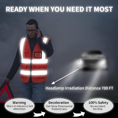Reflective Mesh Safety Vest, Breathable Hi Vis Vest Construction Work with 5 Pockets and Zipper for Men Women