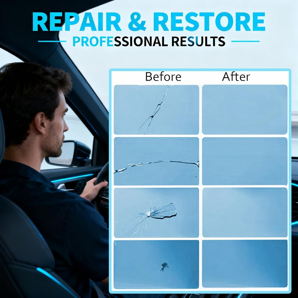 Windshield Repair Kit, Windshield Crack Repair Kit,2 Pcs Car Glass Repair Kit Quick Fix for Chips & Cracks, Windshield Chip Repair Kit, Automotive Nano Fluid（Blue）