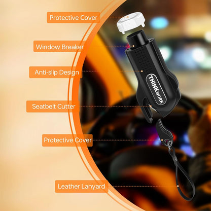 THINKWORK Car Safety Hammer, 3-in-1 Emergency Escape Tool with One Second Window Breaker and Seat Belt Cutter, Safety Emergency Car Escape Tool for Car, Office, Home, Black