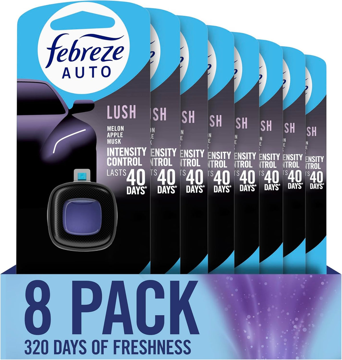 Febreze AUTO Air Freshener, Odor-Fighting Automotive Vent Clip, Midnight Storm Scent, 8 Count