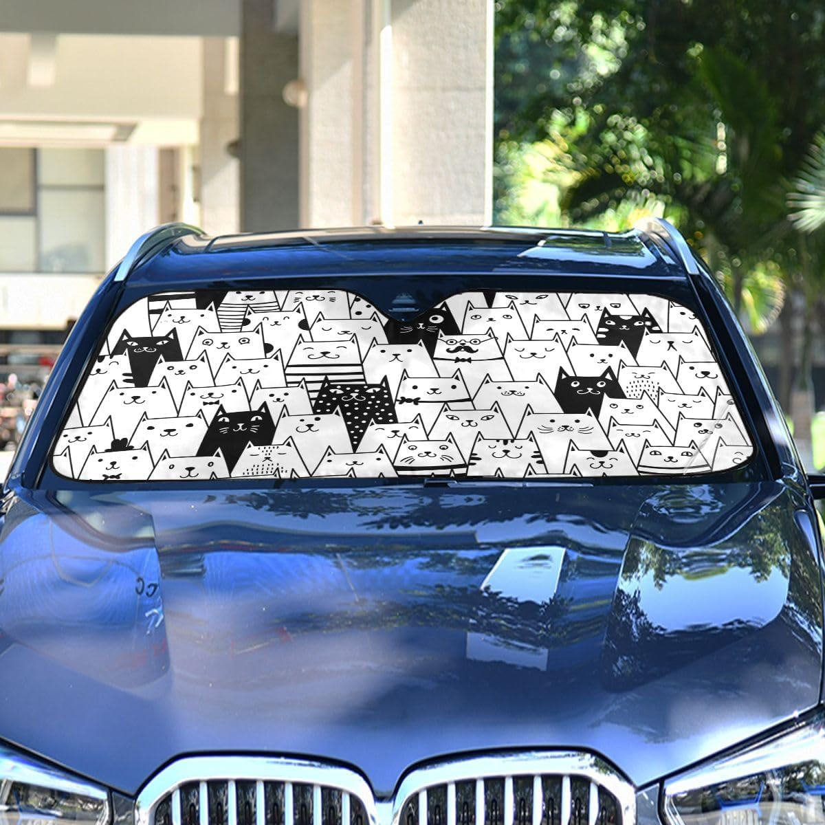 Black Leopard Car Windshield Sun Shade Animal Skin Print Foldable UV Ray Sun Visor Protector Sunshade to Keep Your Vehicle Cool (51" x 27.6")