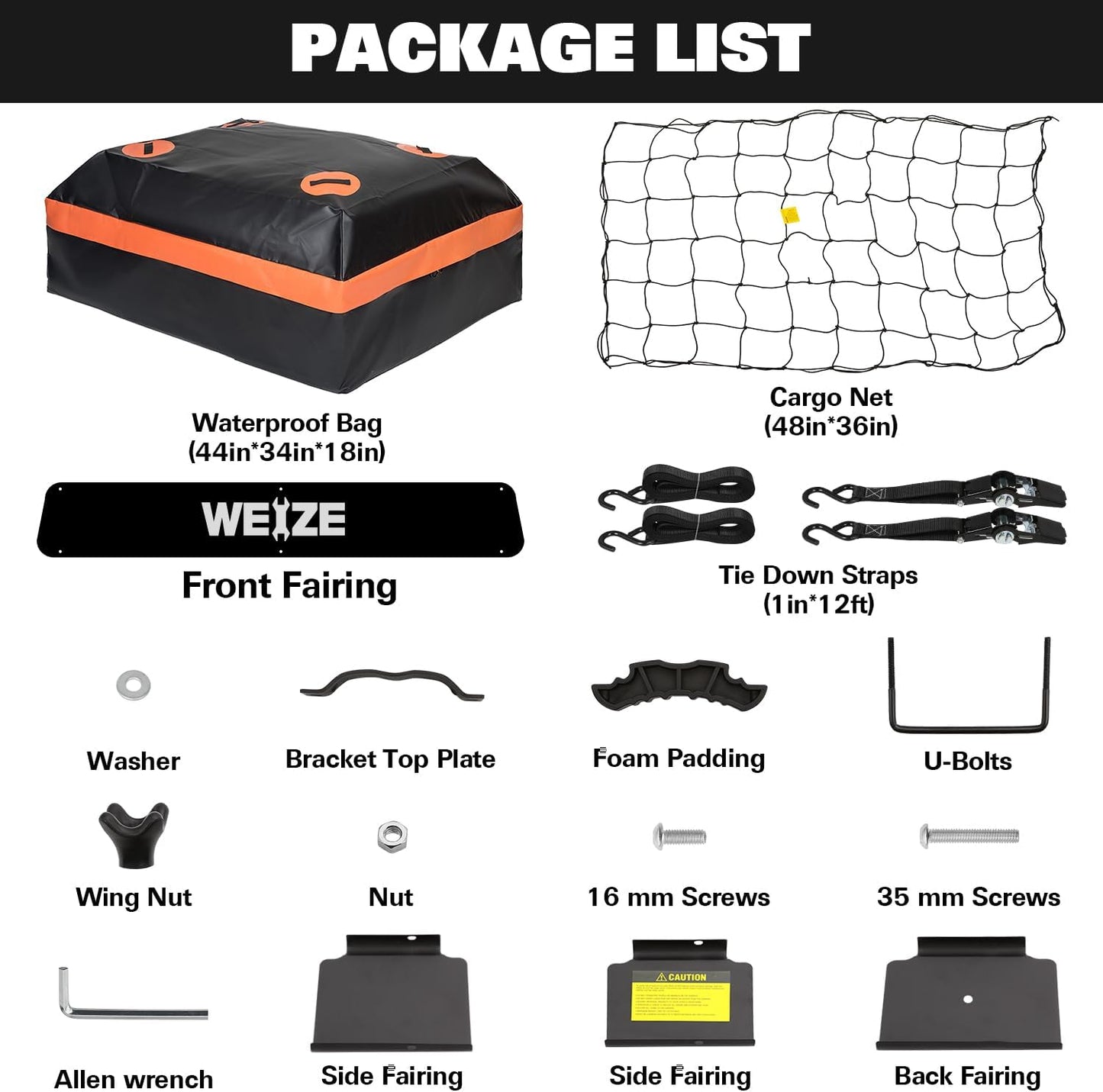 WEIZE 54" x 34" Heavy Duty Roof Rack Basket, 200LBS Universal Rooftop Cargo Basket with Waterproof Bag, Cargo Net & Tie Down Straps, Steel Luggage Holder for Car SUV Truck