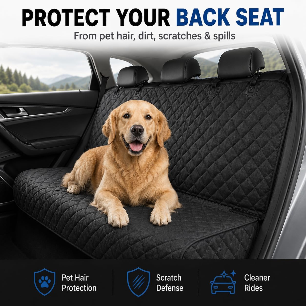 fidozen Waterproof Dog Car Seat Cover for Back Seat: Suitable for Small and Large Dogs, Hammock and Pet Protector, Backseat seat Cover (Full Bench, Medium(54" W))