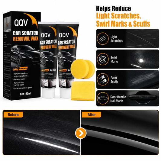 Car Scratch Remover Kit, Car Paint Scratch Repair for Light Scratches Swirl Marks Scuffs, Auto Scratch Remover with Sponge and Towel, Restores Gloss and Shine for All Paint Colors (2Pcs)