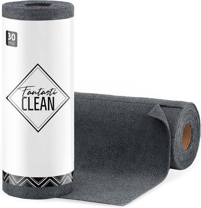 Fantasticlean Microfiber Cleaning Cloth Roll -75 Pack, Tear Away Microfiber Towels, 12" x 12", Reusable, Washable, Scratch Free, Ultra Absorbent for All-Around Cleaning Supplies (DimGray)