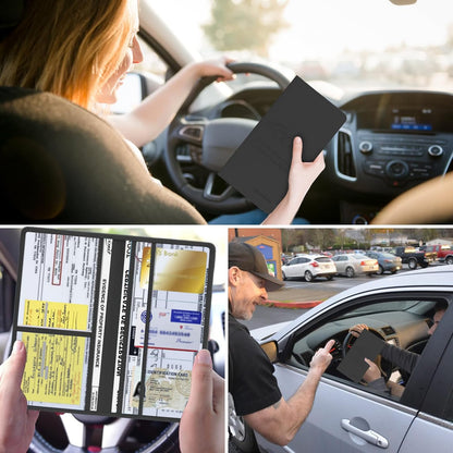 TILDOSAC Leather Car Registration and Insurance Card Holder, Car Document Holder for Cards License with Magnetic Shut (Black, large)