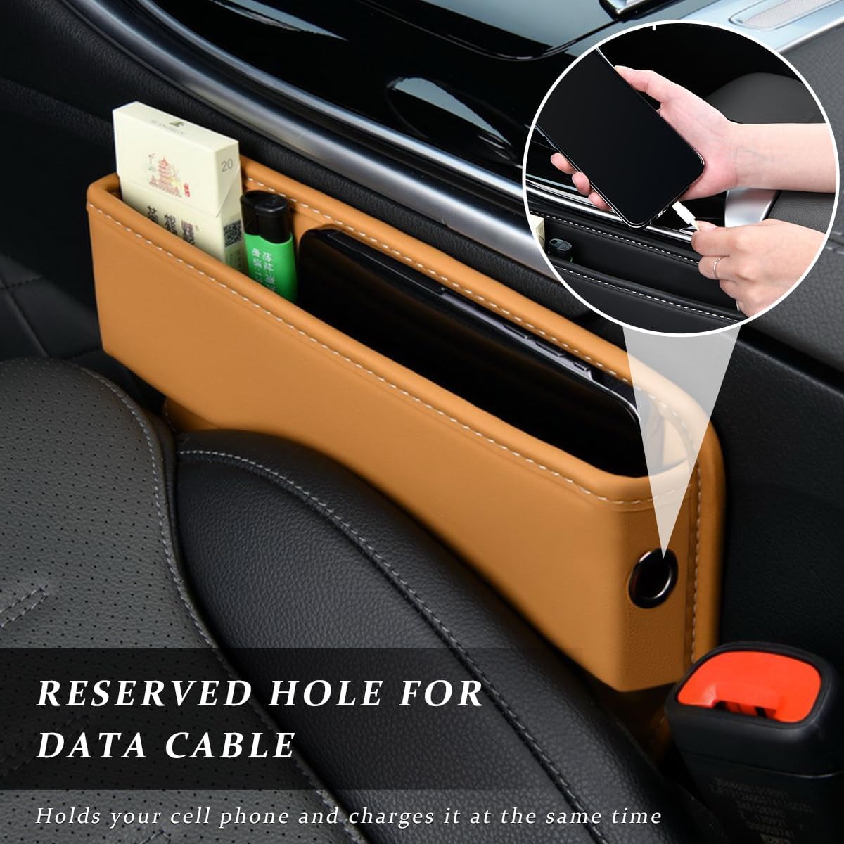 Kewucn Car Seat Gap Organizer, Adjustable Leather Front Seat Gap Filler Storage Box, Multifunctional Auto Console Side Pocket Organizer for Phone Glasses Key Card, Car Accessories (Black)