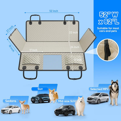Dog Car Seat Cover for Back Seat with Hard Bottom,Waterproof Back Seat Extender for Dogs,Dog Hammock Dogs Bed for Cars, SUVs,Pet Seat Cover for Back Seat Holds 400lbs with Mesh Window & Pocket