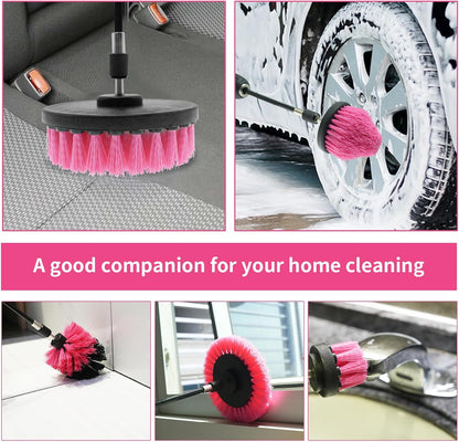 8 Pcs Drill Brush Attachment Set, Power Cleaning Scrub Brush Kit with Extend Long Attachment, All Purpose Drill Scrub Brushes for Car, Grout, Floor, Tub, Bathroom and Kitchen (Yellow)