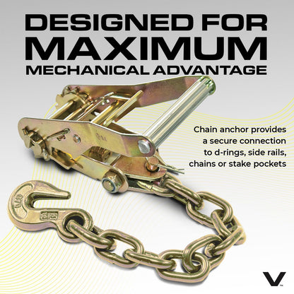 VULCAN Car Tie Down with Flat Hooks - Lasso Style - 2 Inch x 96 Inch - 4 Pack - Silver Series - 3,300 Pound Safe Working Load
