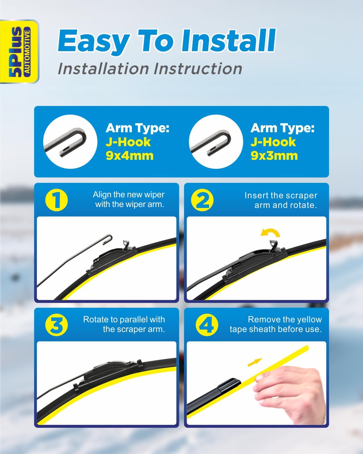 5 PLUS 26"+17" Windshield Wipers Blade Replacement for Nissan 02-06 19-24 Altima/07-12 20-24 Sentra/20-24 Versa Wiper Blades-Front All-Weather Wiper Blades Exact fit J-Hook Type (Pack Of 2)