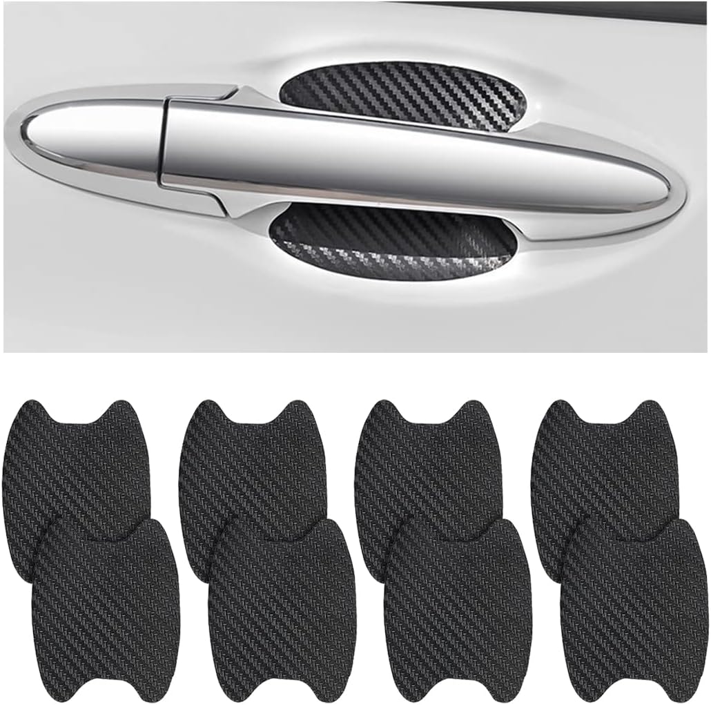 4PCS Sticker, Carbon Fiber Anti-Scratches Car Door Cup Protector, Non-Marking Auto Door Handle Protective Film, Universal for Most Car Handles (Black/4PCS)