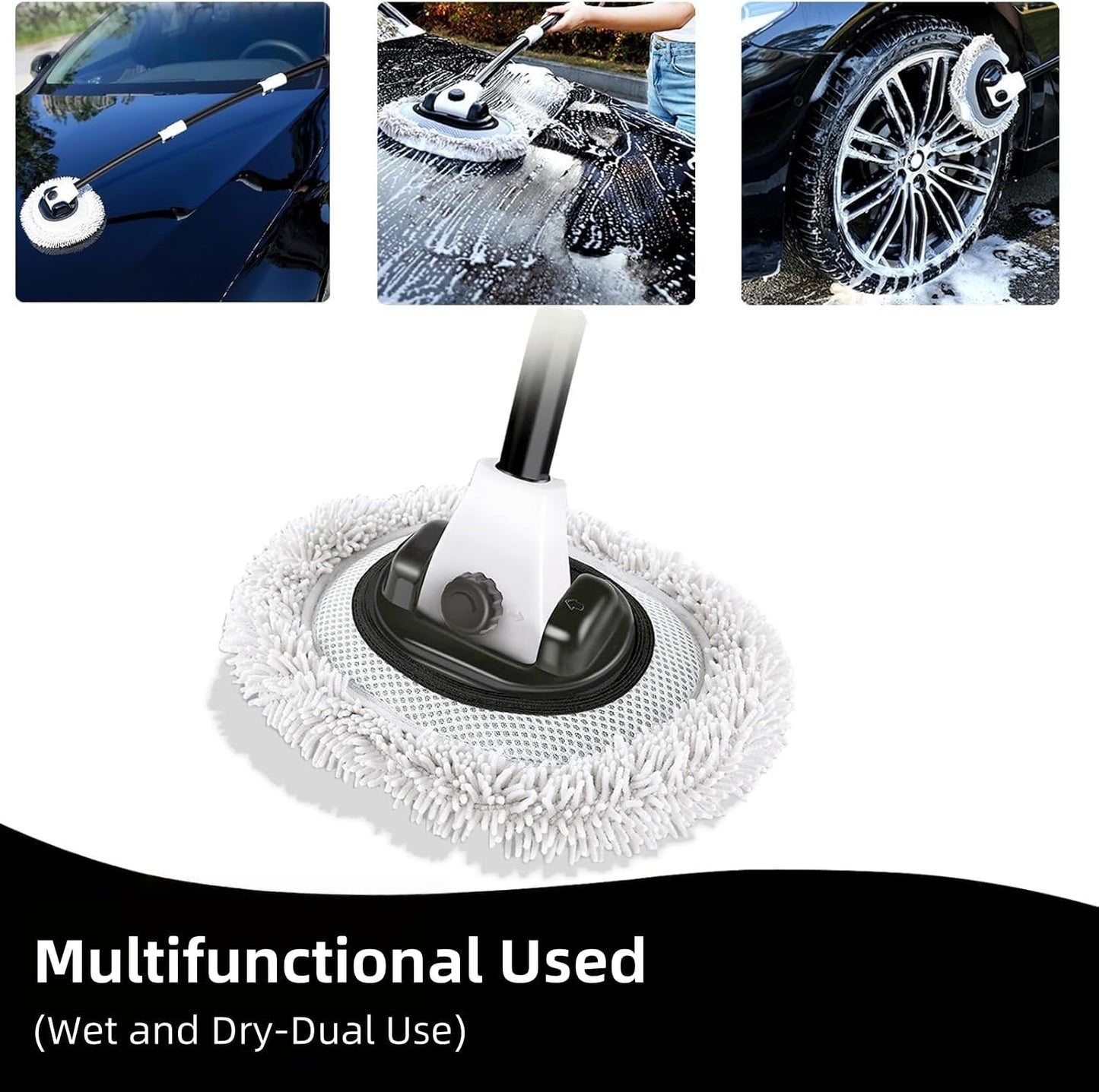 WillingHeart 15° Curved Car Wash Brush with Long Handle 43" Extension Pole RV Truck Microfiber Cleaning Mop Auto SUV Wheel Boat Exterior Interior Detailing 2 in 1 Carwash Duster Not Hurt Paint, Yellow