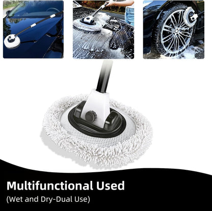 WillingHeart 15° Curved Car Wash Brush with Long Handle 43" Extension Pole RV Truck Microfiber Cleaning Mop Auto SUV Wheel Boat Exterior Interior Detailing 2 in 1 Carwash Duster Not Hurt Paint, Yellow