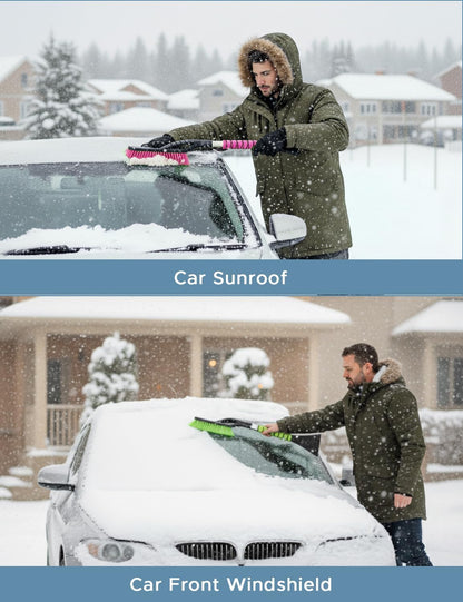Autovir 27" Snow Brush and Ice Scrapers for Car Windshield (1 Pack), Window Ice and Snow Scraper with Ergonomic Foam Grip, Snow Windshield Scraper with Aluminum Body, Winter Car Accessories (Green)