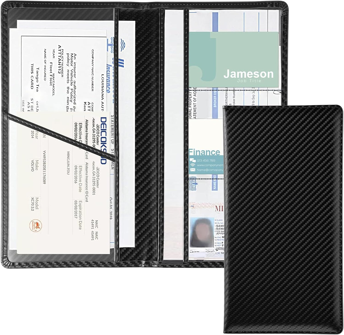 JUSTTOP 1Pack Car Registration and Insurance Holder,Car Document Holder for Cards License with Magnetic Shut,Vehicle Glove Box Car Organizer for Documents, Cards, License(Black)