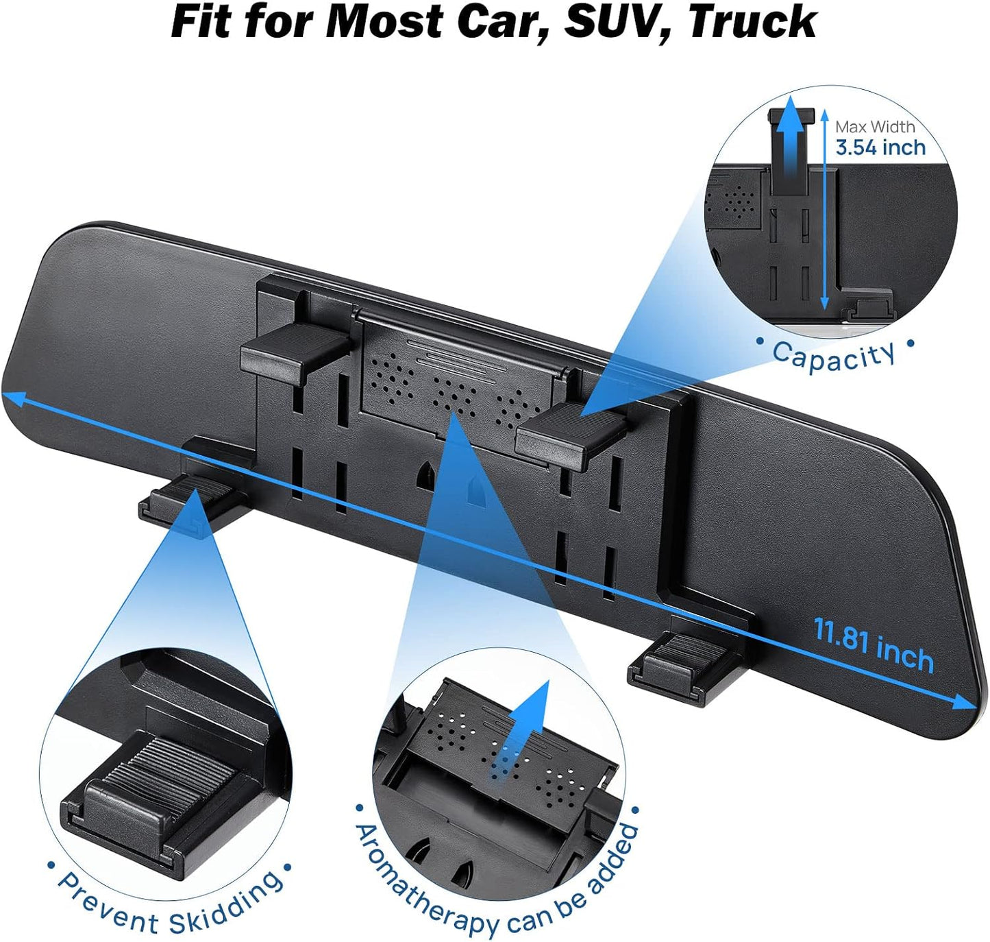 JOYTUTUS Rearview Mirror, 12 Inch Panoramic Interior Clip-on Wide Angle Convex Universal Rear View Mirror to Reduce Blind Spot Effectively for More Car SUV Trucks -Clear