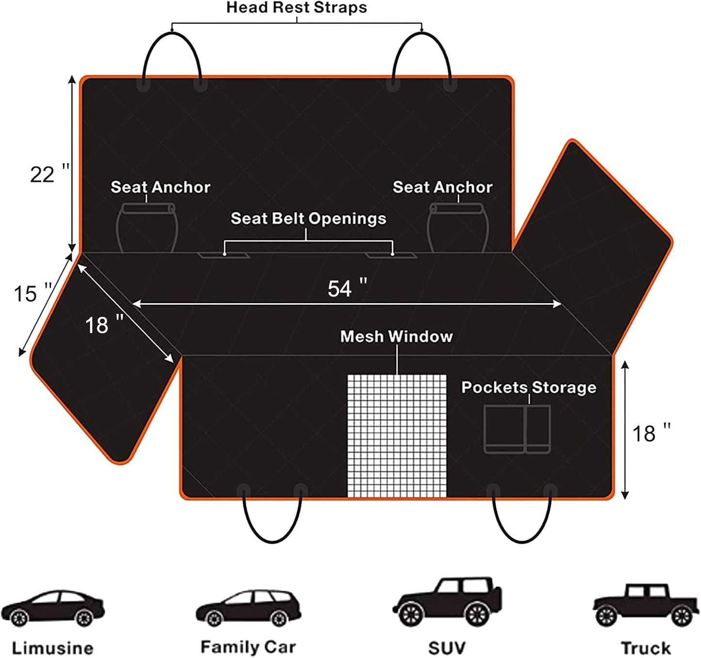 Femuar Dog Car Seat Cover with Storage Pockets Mesh Visual Window, Waterproof Nonslip , Heavy Duty Scratchproof Pet Dog Back Seat Cover Hammock for Cars Trucks and SUVs