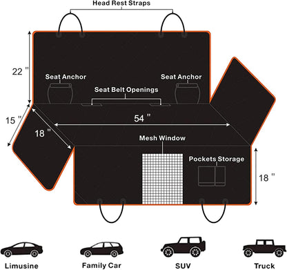 Femuar Dog Car Seat Cover with Storage Pockets Mesh Visual Window, Waterproof Nonslip , Heavy Duty Scratchproof Pet Dog Back Seat Cover Hammock for Cars Trucks and SUVs