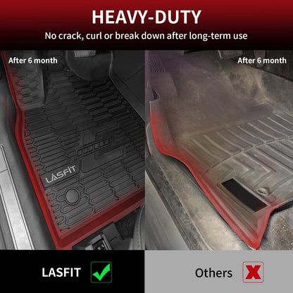LASFIT Floor Mats for Ford F-150 2021-2026 | F150 Lightning 2022-2025 SuperCrew (Rear w/Fold Flat Storage) Carpet Floor All Weather Car Liners TPE Truck Mats - 1st and 2nd Row, 3pcs Black