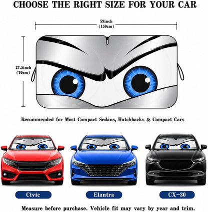 Car Windshield Sun Shade, Funny Cartoon Eyes Sun Visor for Car Windshield Universal Fits Sedan Compact Car Hatchback SUV, UV Heat Protection - 59 x 27.5