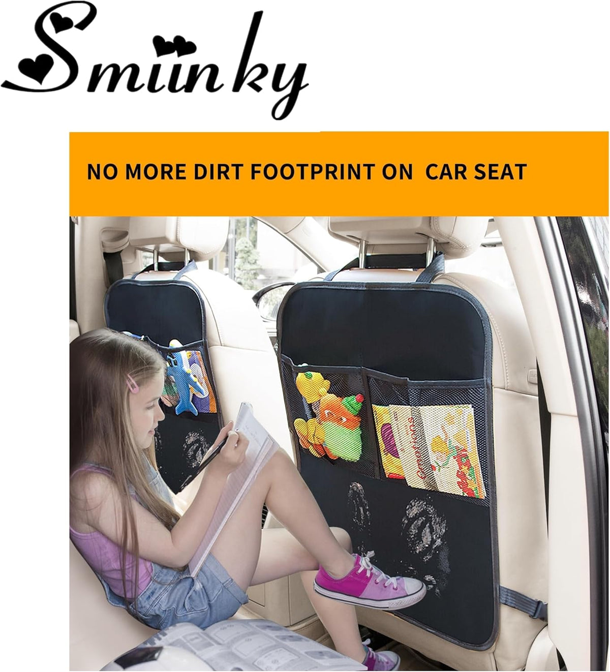 Kick Mats with Organizer -2 Pack Backseat Protector SeatCovers for Your Car, SUV, Minivan or Truck Seats - VehicleBack Seat Kids Safety Accessories -Universal Fit AutomotiveInterior Protectors