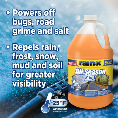 Rain-X All Season -25°F 2-in-1 De-Icer & Bug Remover Windshield Washer Fluid - 1 Gallon (Pack of 6)