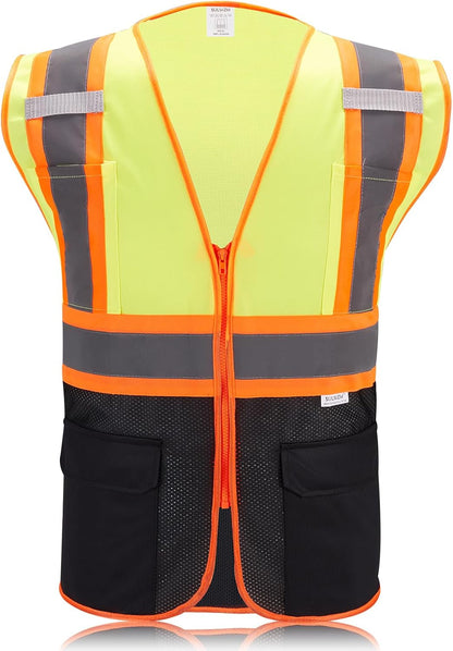 High Visibility Reflective Safety Vest with Zipper and Pockets Orange,M
