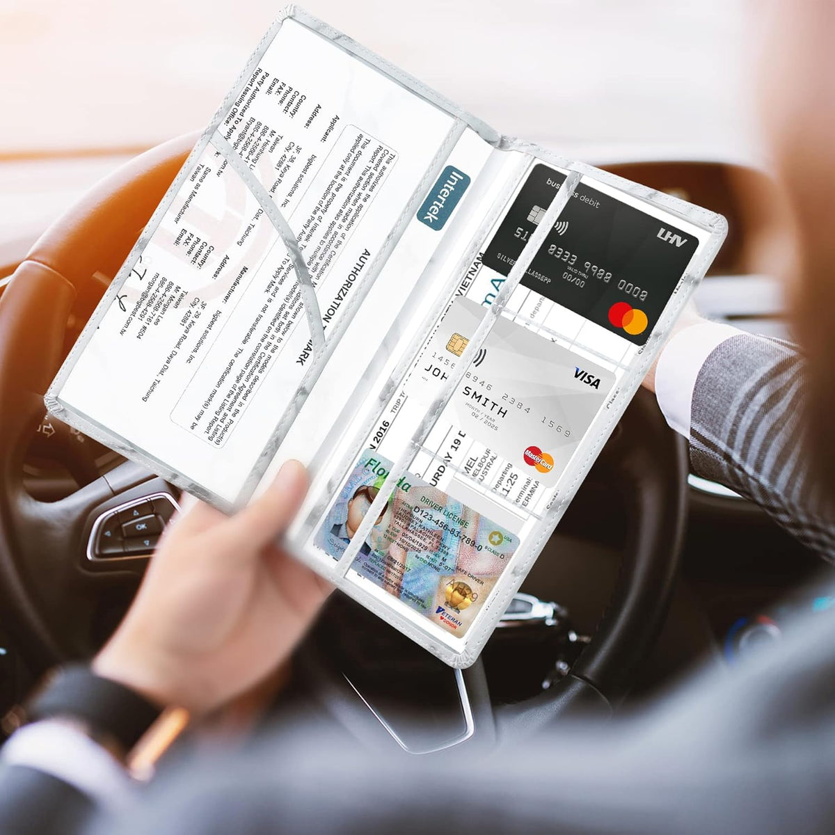 Car Registration and Insurance Holder Registration and Insurance Card Holder Car Essentials for Women Car Insurance and Registration Card Holder Men Pink Car Essentials (Bling Pink)