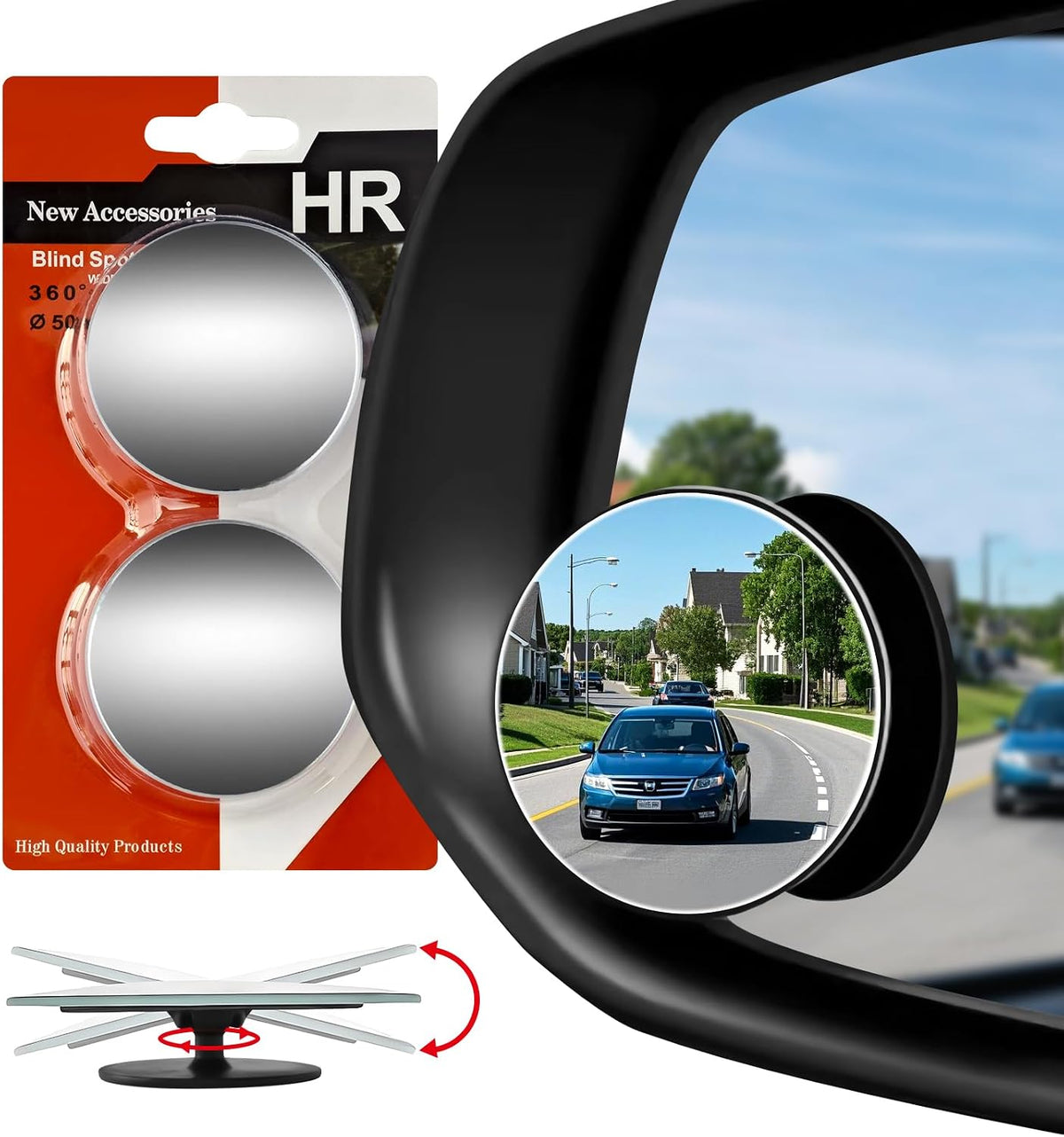 Blind Spot Mirror for Car (2 Pack) - HD Frameless Wide-Angle Convex Mirror for Side View Mirrors Blindspot - 2 Inch Round Self Adhesive Angle Adjustable Blind Spot Mirrors for Car, SUV, Trucks