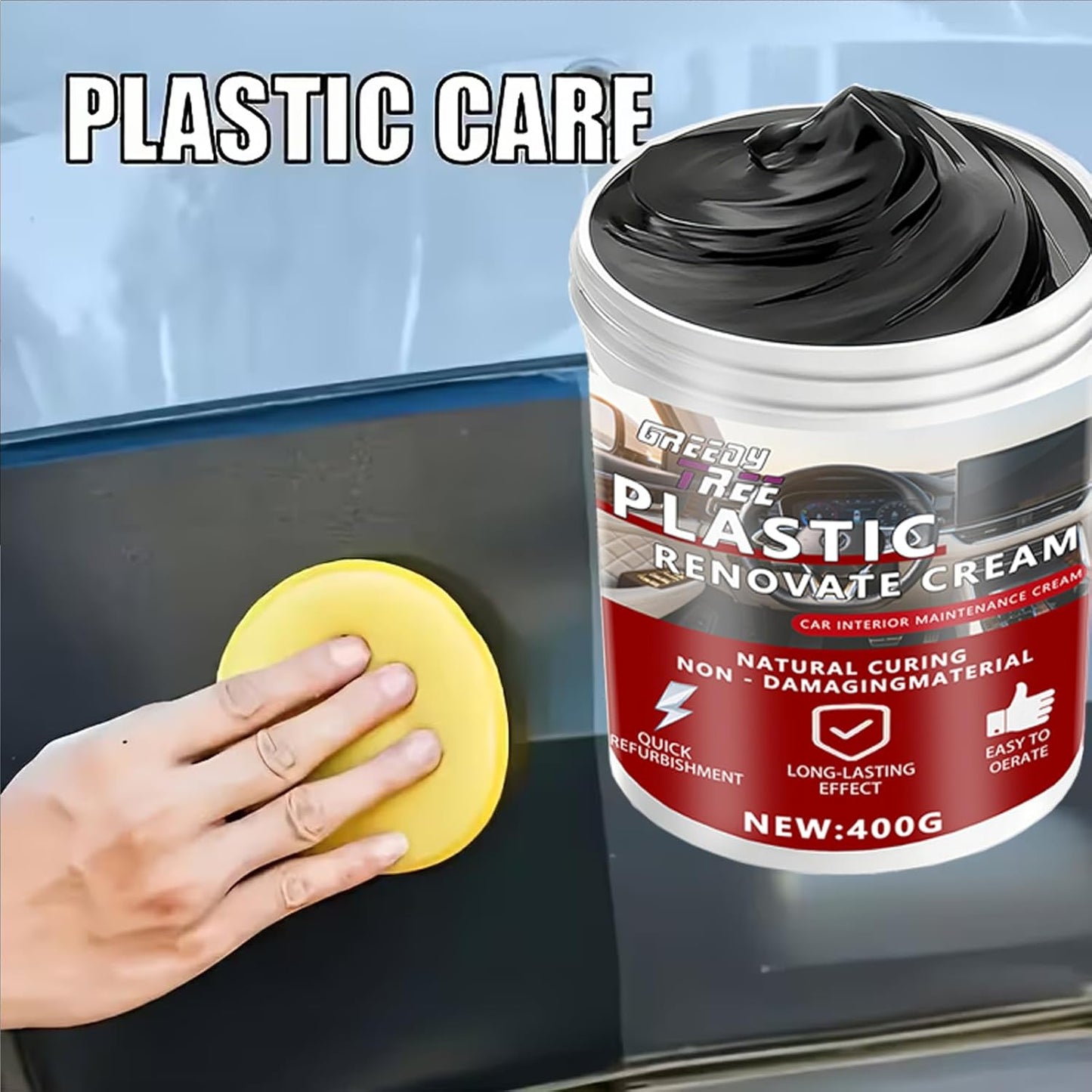 Car Plastic Restorer Pro - 14oz Auto Interior & Exterior Renewal Paste | Restores Faded Dashboards, Trim & Bumpers | UV Protection, Non-Greasy & Long-Lasting Finish