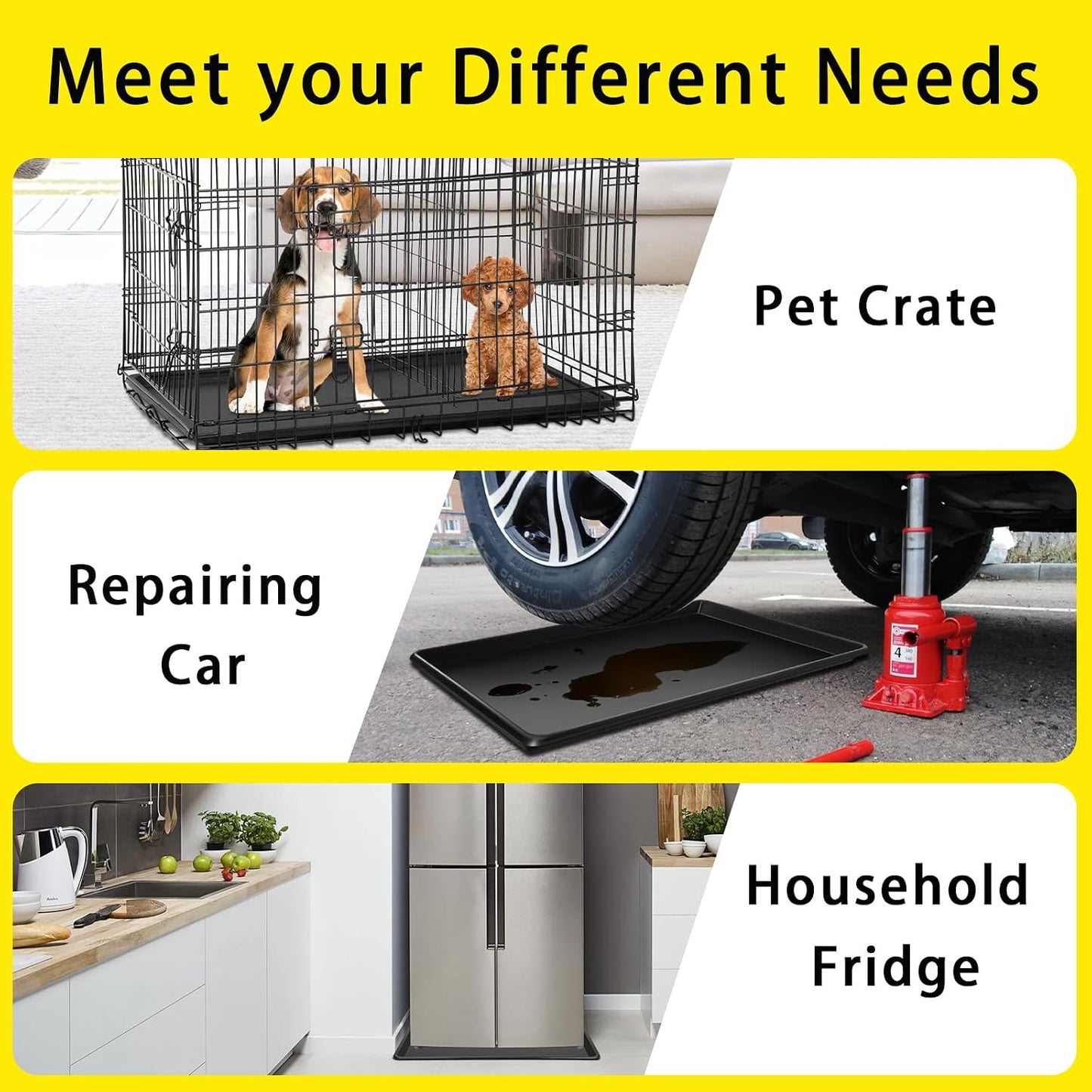3 Pcs Extra Large Oil Drip Pan, 35.4×24×1.6Inches Oil Drain Pan for Under Car,Plastic Oil Drip Tray for Garage, Fridges, Washing Machines, Cat Litter Box,Keeps Floors Safe & Clean