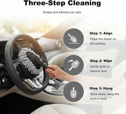 Car Dash Duster Brush, Super Soft Microfiber Duster Auto Dashboard Dust Detailing Tool, Multifunctional Scratch Free Dash Dust Cleaning Brush for Vehicle Home Kitchen (Blue)