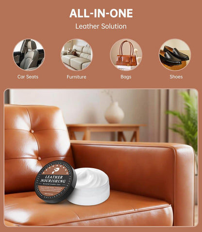 Leather Conditioner - 2 Pack, All-In-One Leather Care Treatment for Couch, Bag & Furniture Salve, Restores Softness & Shine, Safe for Purses, Shoes, Sofa, Boots, Car Interior, Family & Pet Safe