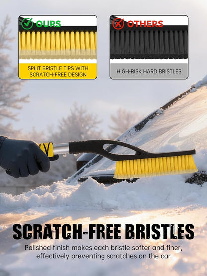 MIKKUPPA 27'' Snow Brush and Ice Scrapers for Car Windshield - Detachable Windshield Scraper, Snow Removal Tool with Curved Connector & Ergonomic Foam Grip for Cars, Trucks, SUVs (Yellow)