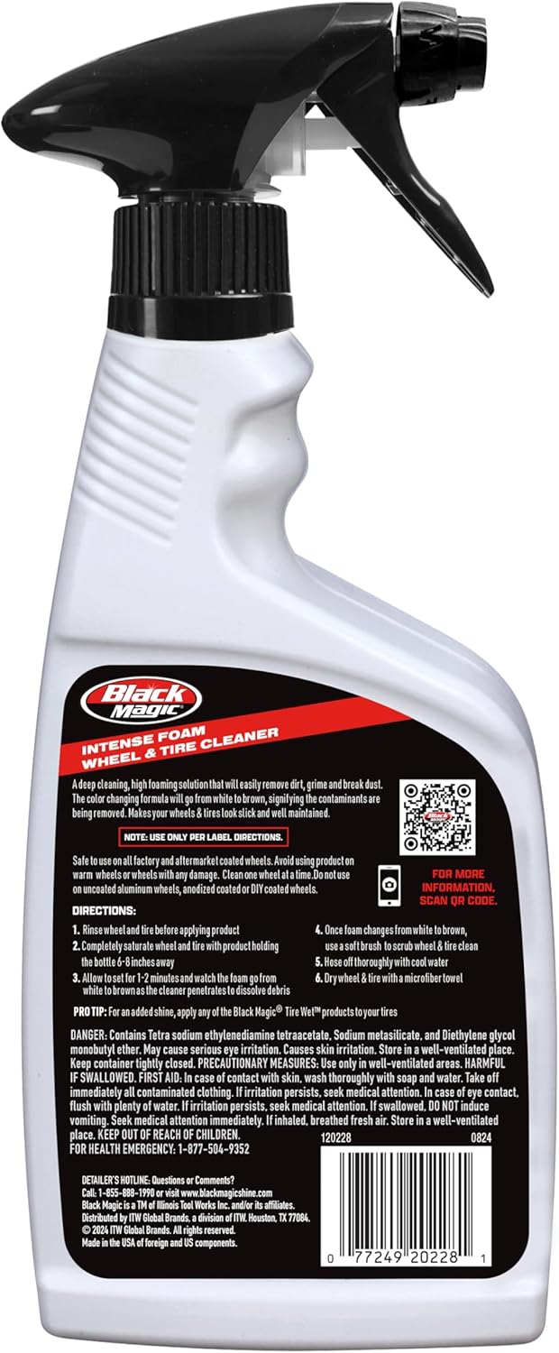 Black Magic 120228 Intense Foam Wheel & Tire Cleaner, High-Foaming Formula for Deep Cleaning, Removes Dirt, Grime & Brake Dust – Safe on All Wheels, 22 Fl Oz