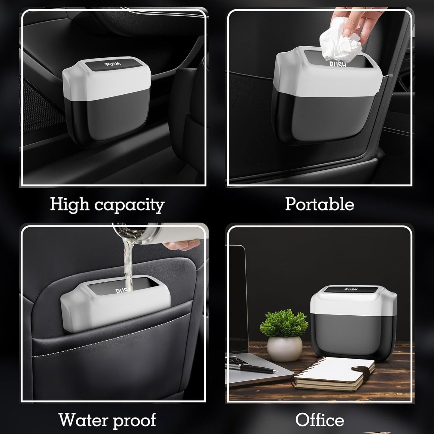 2 Packs Car Trash Can with Lid，Built-in Storage Garbage Bag，Leakproof Vehicle Trash，Car Accessories for Interior,Mini Garbage Bin for Automotive, Office, Kitchen,Bedroom，with 60pcs Trash Bags