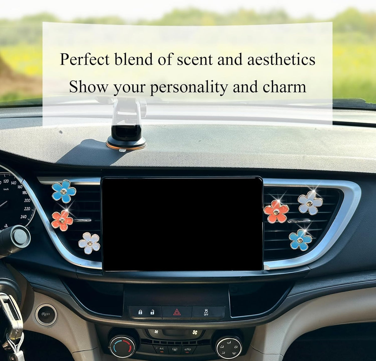 ORIESSE 6pcs Flowers Car Air Freshener Vent Clips Purple White Daisy Air Vent Clip Car Accessories for Women 3.3cm/3cm Flower Vehicle Interior Decor Refillable Diffuser