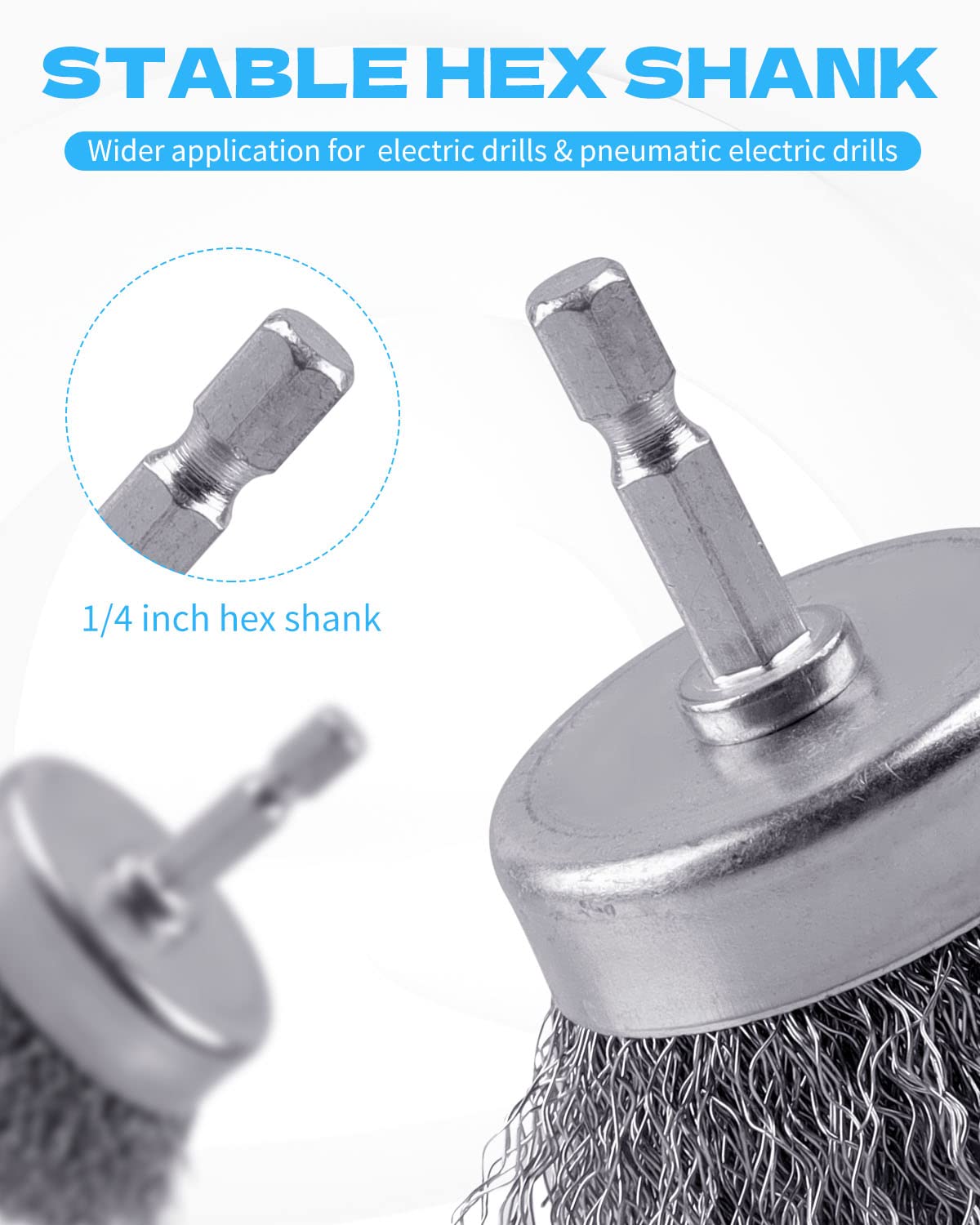 Rocaris 6 Pack Carbon Steel Wire Wheel and Pen Brush Set with 1/4-Inch Hex Shank for Rust Removal, Corrosion and Scrub Surfaces