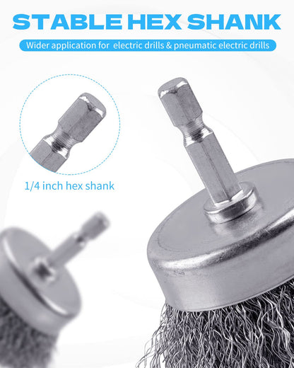 Rocaris 6 Pack Carbon Steel Wire Wheel and Pen Brush Set with 1/4-Inch Hex Shank for Rust Removal, Corrosion and Scrub Surfaces
