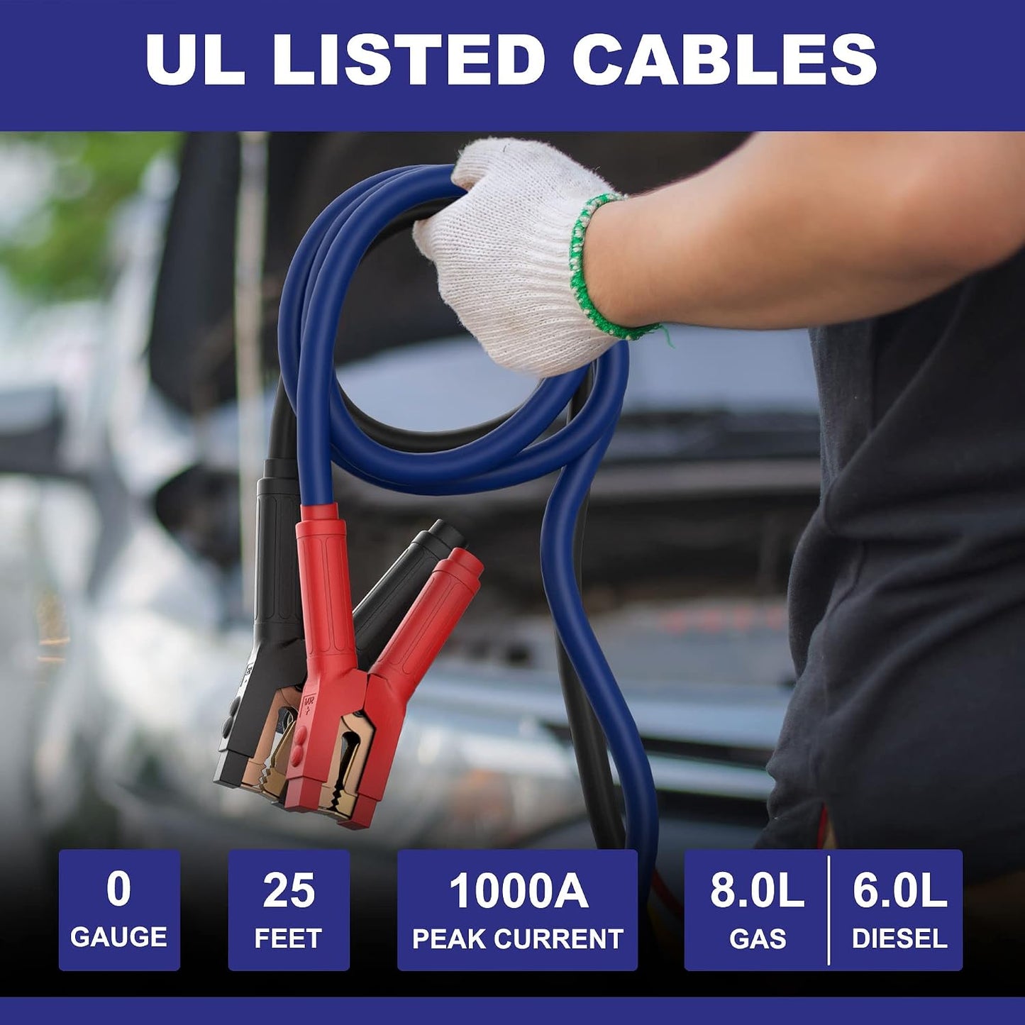 EXTRESPO Heavy Duty Jumper Cables - 4 Gauge 20 Feet 600Amp Automotive Booster Cables for Car Battery, for Car, SUV and Trucks, Jumper Cables Kit with Carry Bag, Gloves, Brushes (4 Gauge 20 FT)…