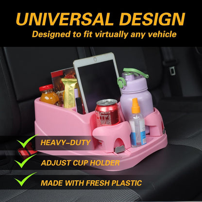Large Size Plastic Console for Cars, Trucks, Minivans, SUVs with 2 Adjustable Drink Cup Holders Phone Book Holder, Back Bench and Front Seat or Floor Middle Console Universal Vehicle Organizer Black