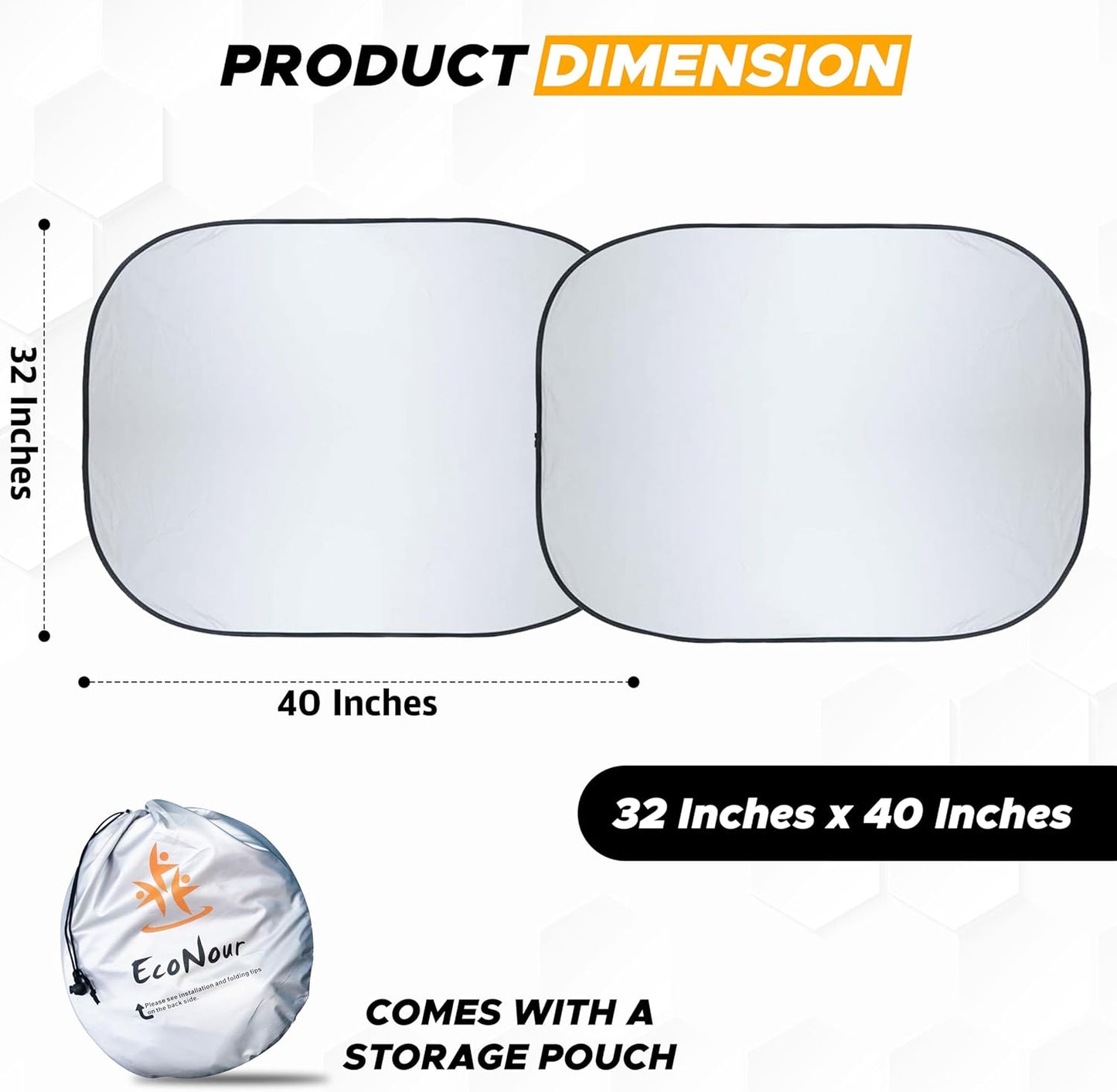 EcoNour 2 Piece Foldable Car Windshield Sun Shade – UV & Heat Protection, Interior Cooling, Durable Upgraded Design, Easy Fold, Front Window Sunshade - Medium (31" L x 28" W)