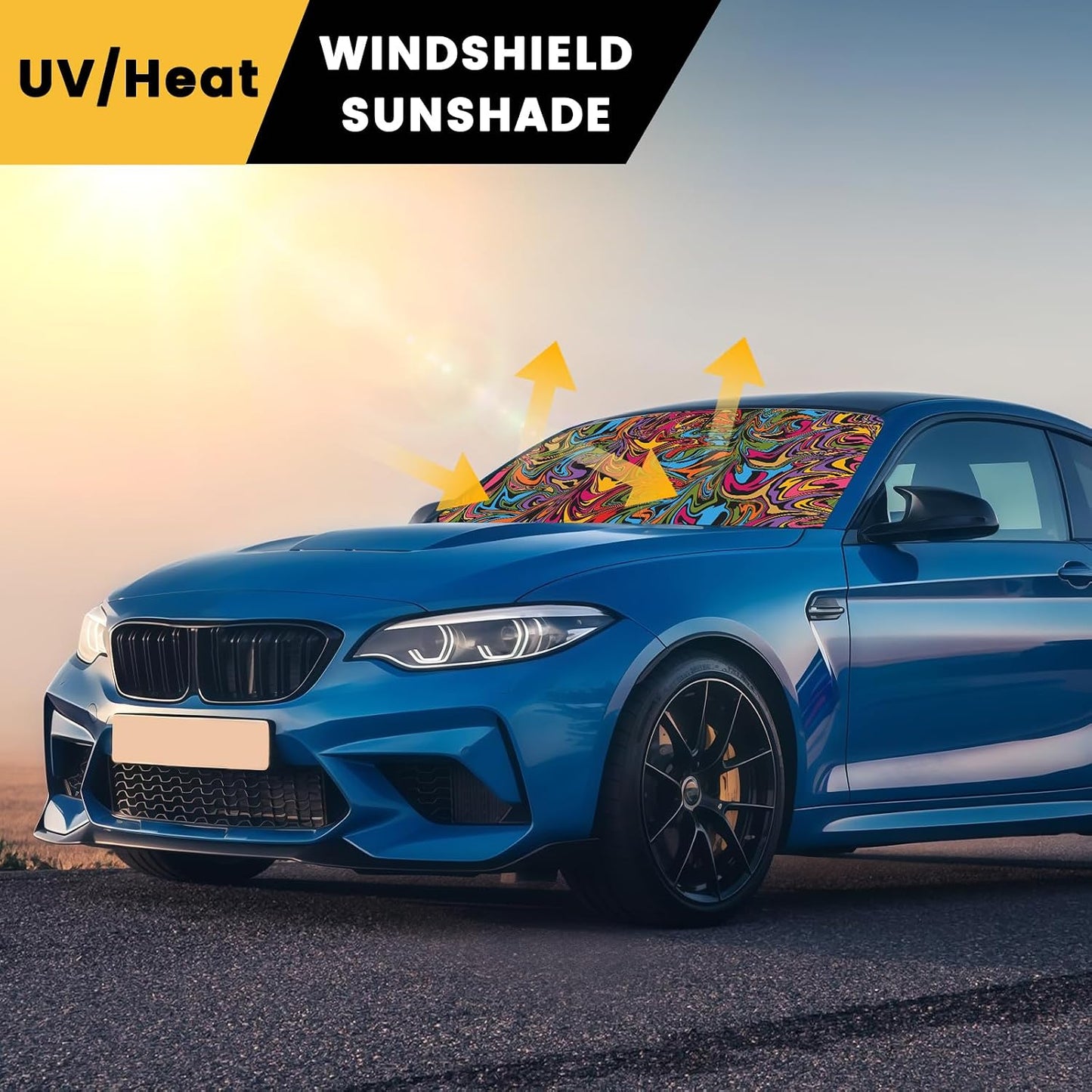 Iridescent Sun Shade for Car Windshield, Foldable Universal Car Windshield Upgrade Sunshade Enhanced UV Rays Reflective Sun Visor Shade Keeps Vehicle Cool