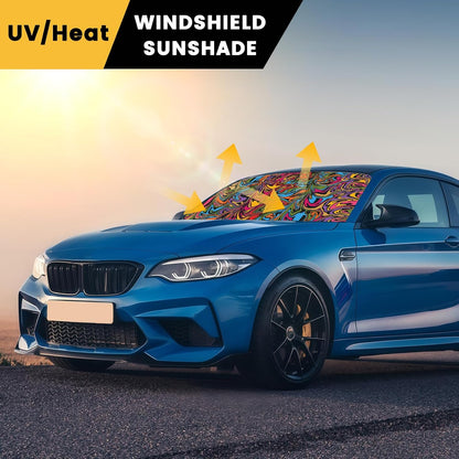 Iridescent Sun Shade for Car Windshield, Foldable Universal Car Windshield Upgrade Sunshade Enhanced UV Rays Reflective Sun Visor Shade Keeps Vehicle Cool